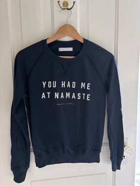 SPIRITUAL GANGSTER You Had Me At Namaste Navy Crewneck Sweatshirt (small)